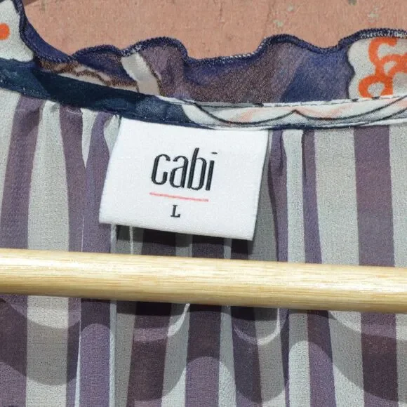 Cabi Women's Peplum with Paisely Stripes Blue Tank Top Size Large - Picture 5 of 7